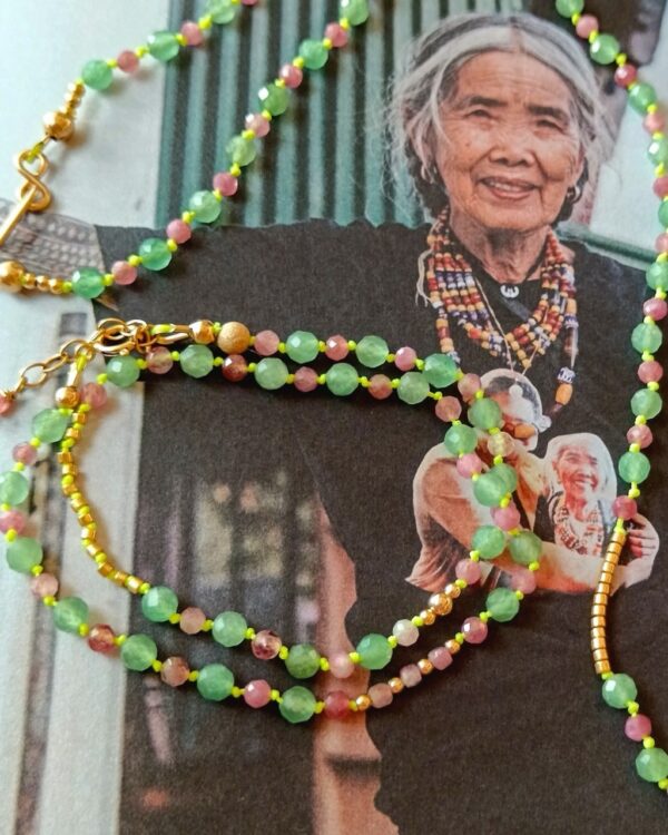 Bracelet Shell - Aventurine & tourmaline rose