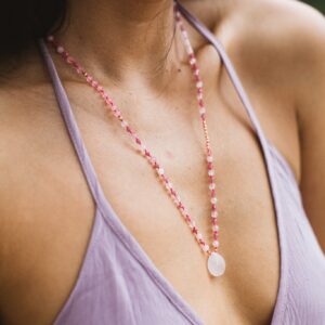 Collier Shell - Quartz rose & tourmaline