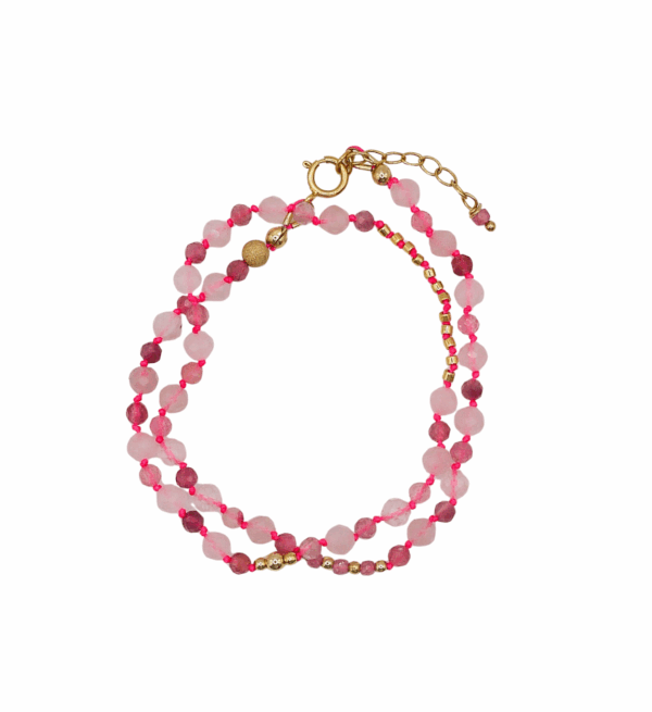 Bracelet Shell - Quartz rose & tourmaline rose