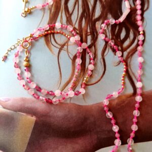 Bracelet Shell - Quartz rose & tourmaline rose