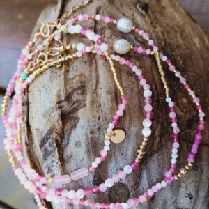 Multi tour Wana - Quartz, nacre & tourmaline rose