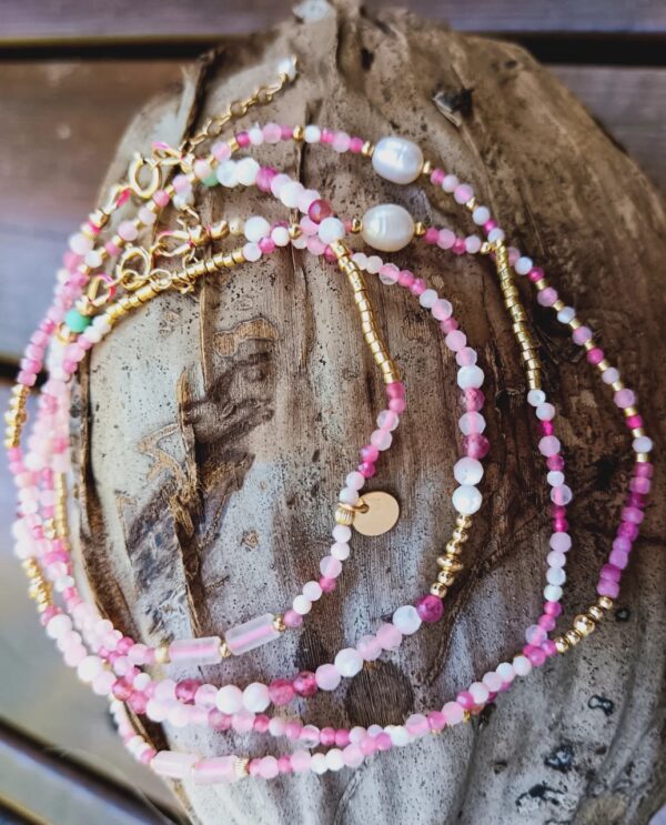 Multi tour Wana - Quartz, nacre & tourmaline rose
