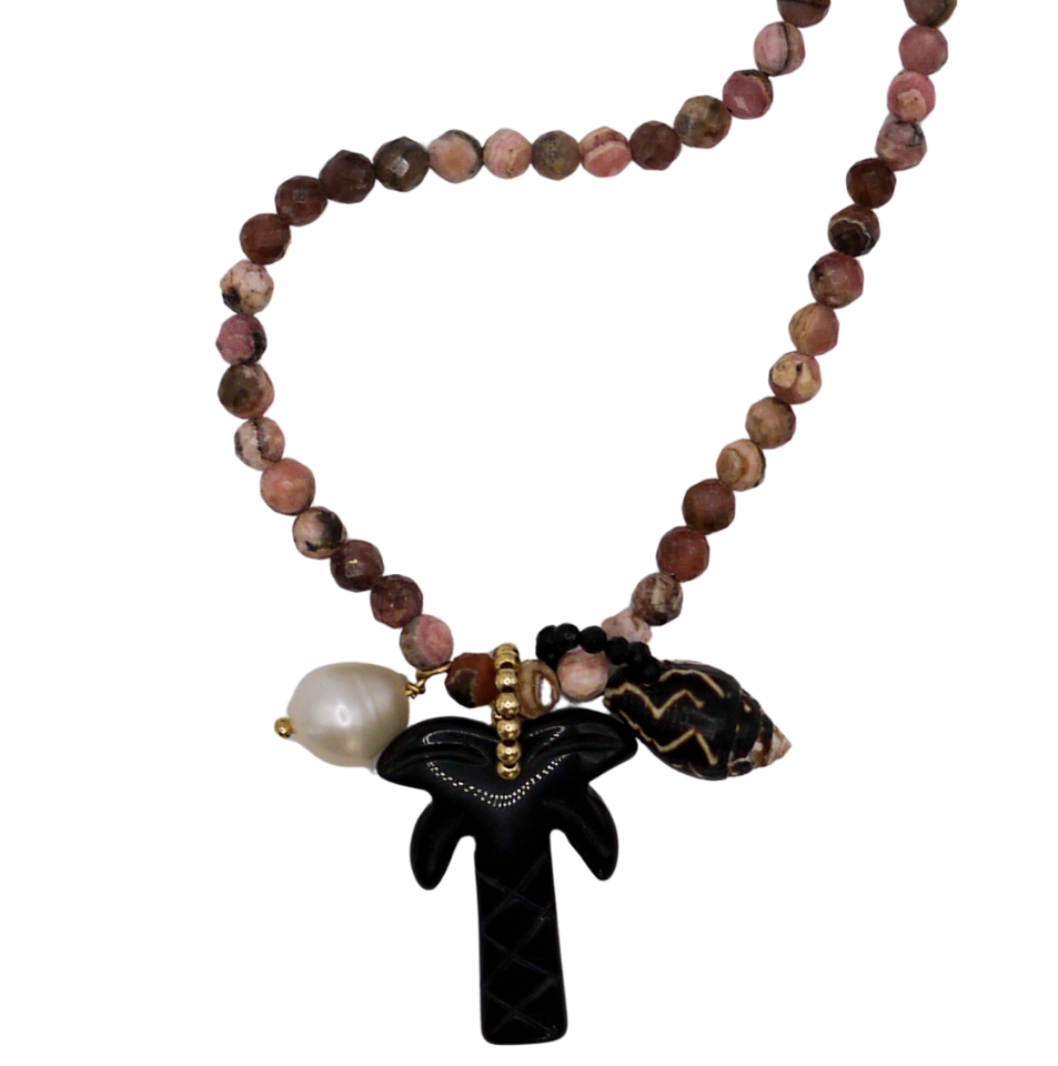 Sautoir Cali - Rhodochrosite & Obsidienne